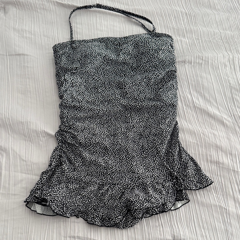Elegant Black and White Polka Dot One Piece Swimsuit